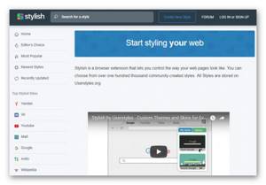 Главная страница расширения Stylish в интернет обозревателе Google Chrome