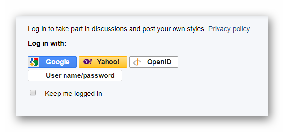 Возможность авторизации в расширении Stylish в интернет обозревателе Google Chrome